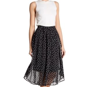 Bobeau Black & White Polka Dot Chiffon Skirt